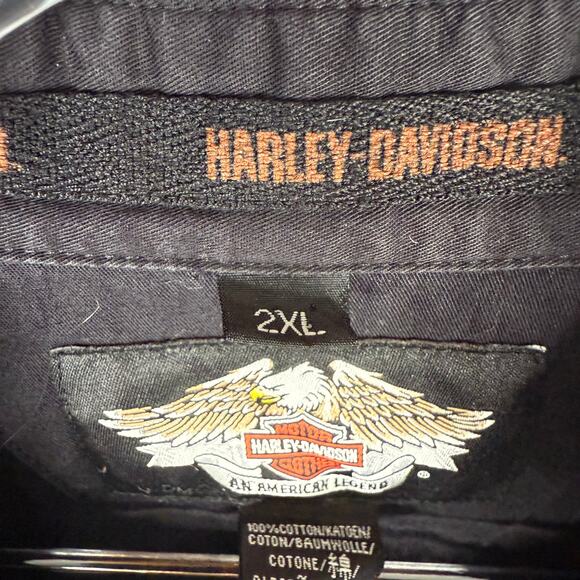 VTG Harley Davidson Motorcycles 2XL Embroidered Garage Mechanic Retro Shirt Men - Picture 3 of 10